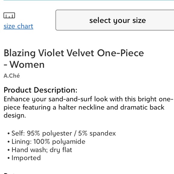 New A.Che’ Blazing Violet Velvet One-Piece Women’s Swimsuit Size XL Extra Large - Picture 4 of 4